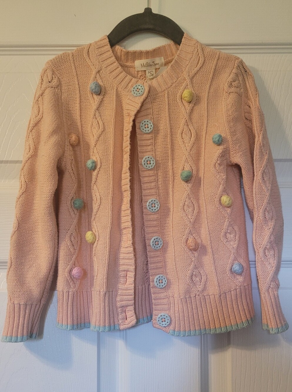 Matilda Jane Pink Cable-Knit Pom Cardigan Sweater